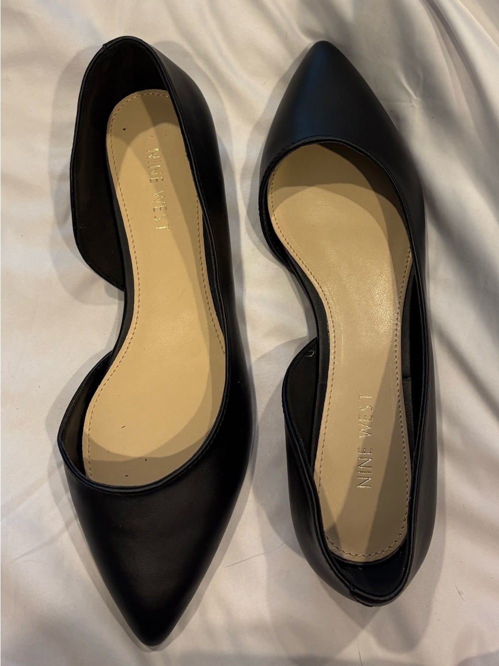Nine West Black Pointed D'Orsay Leather Flats